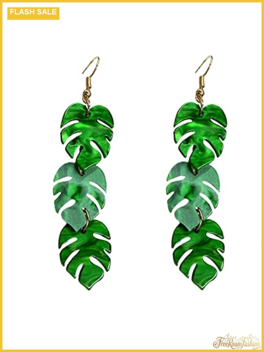 Resin Palm Leaf Dangle Earrings Hypoallergenic Tropical Statement Jewelry